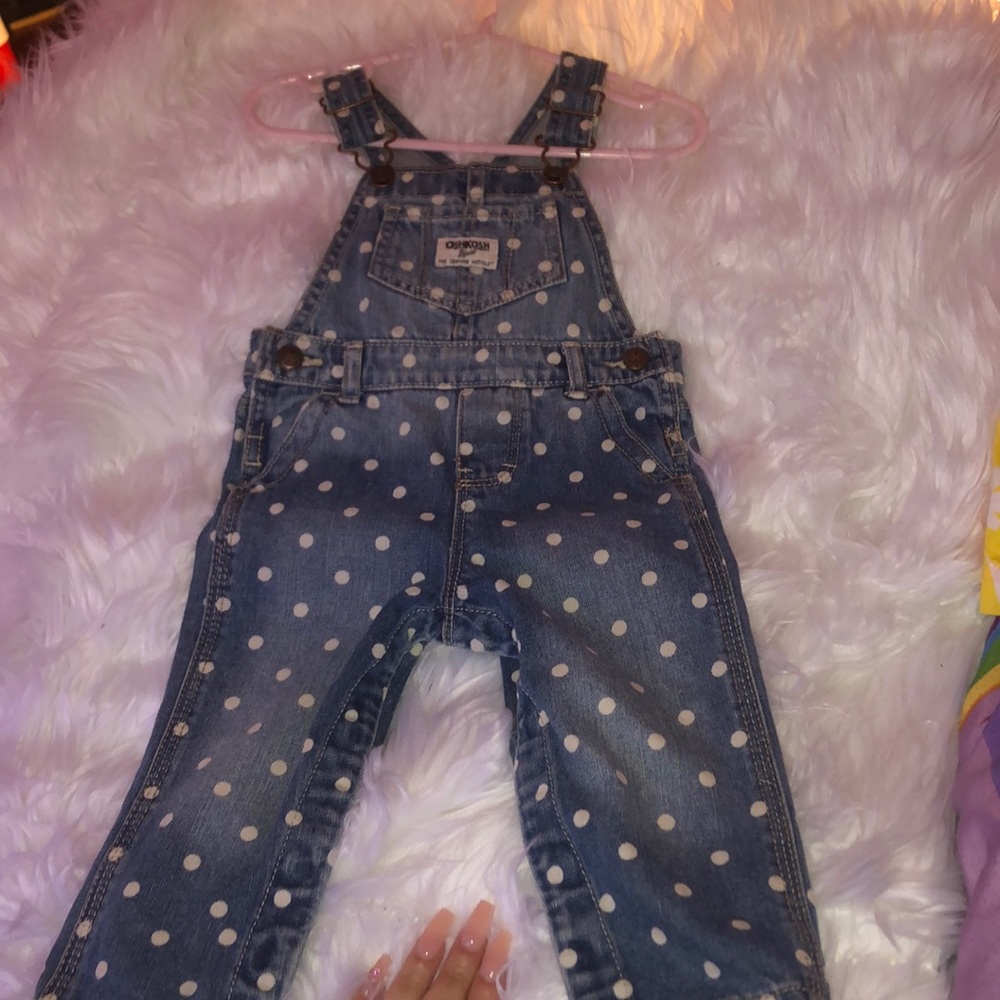 Very cute jean polka dotted overalls for baby girl